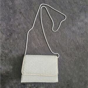 Vintage 60s La Regale cream metal mesh convertible evening crossbody bag, clutch